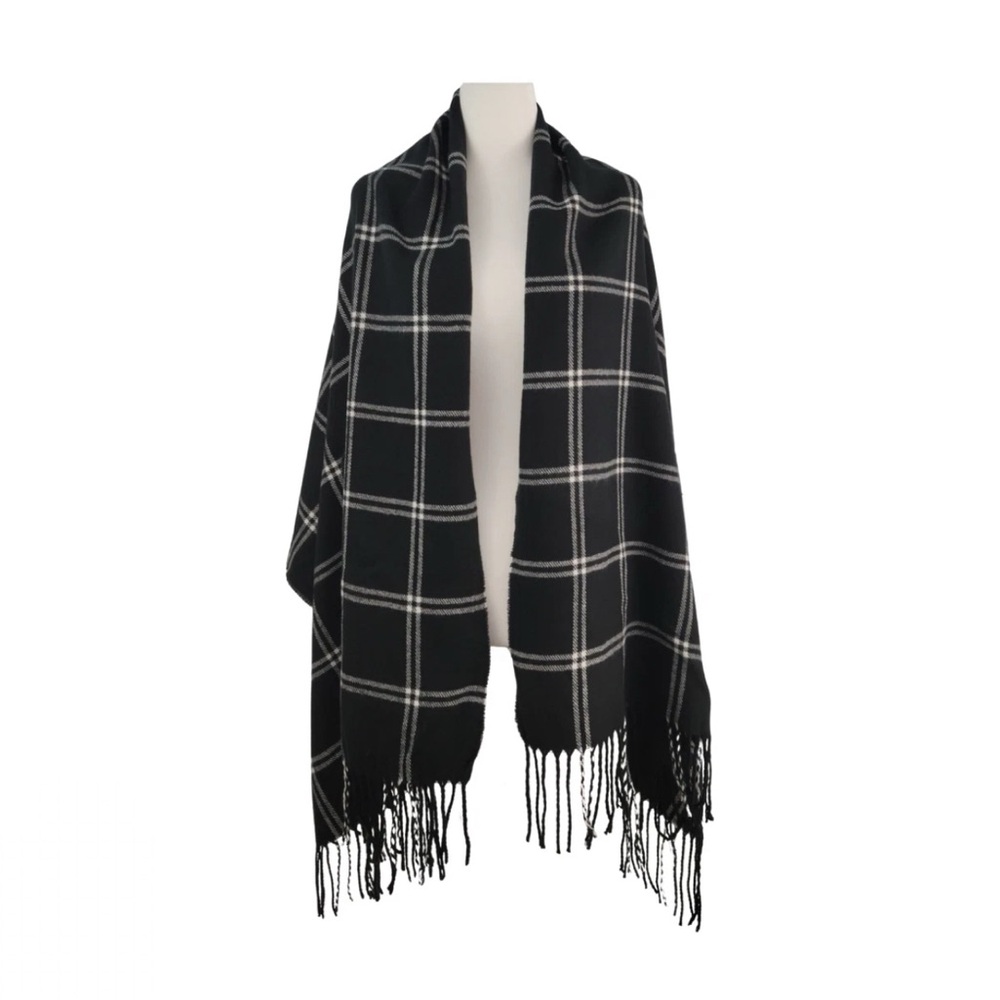 Mud Pie Black and White Windowpane Plaid Shrug Cape with Arm Holes NWT